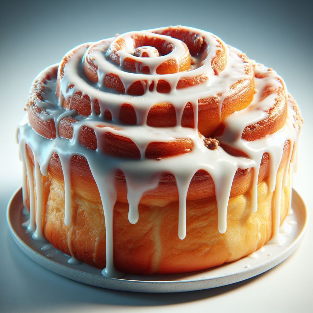 fluffy cinnamon roll with white icing