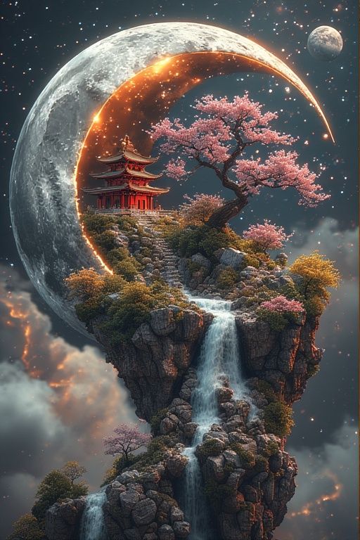 Waterfall Temple on the Moon