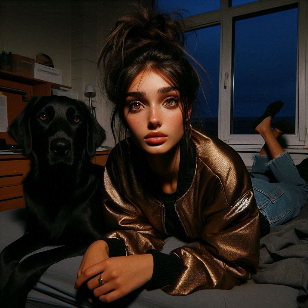 Brown eyed girl with her dog