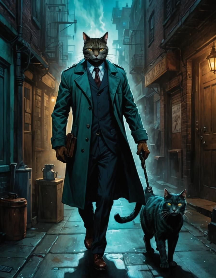 feline investigator with his furry sidekick