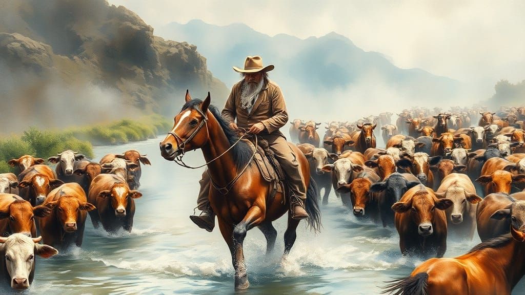Old Cowboy Riding With Herd  by @paulie