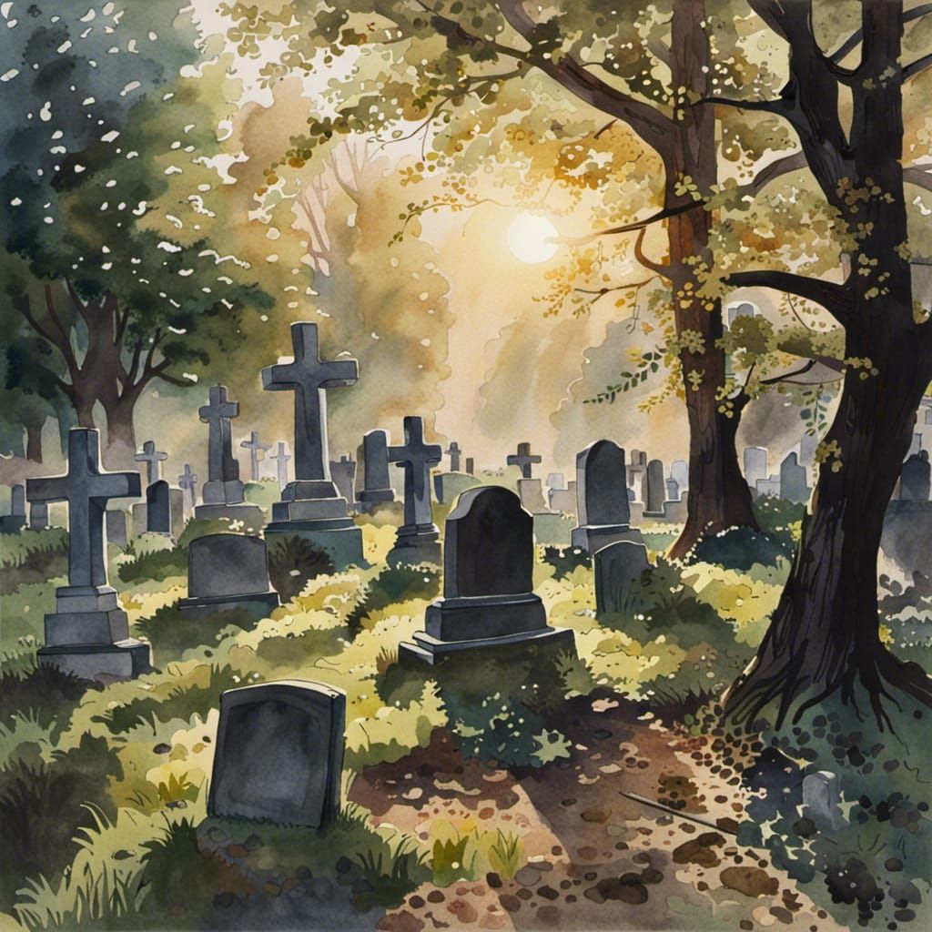 Country Graveyard in the Morning, Watercolor