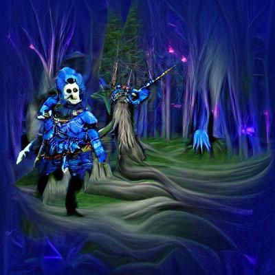 Haunted Warrior in the blue dark magic forest