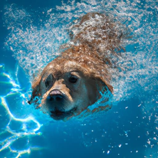 Golden Retriever Swimming in Pool  by @LTSings