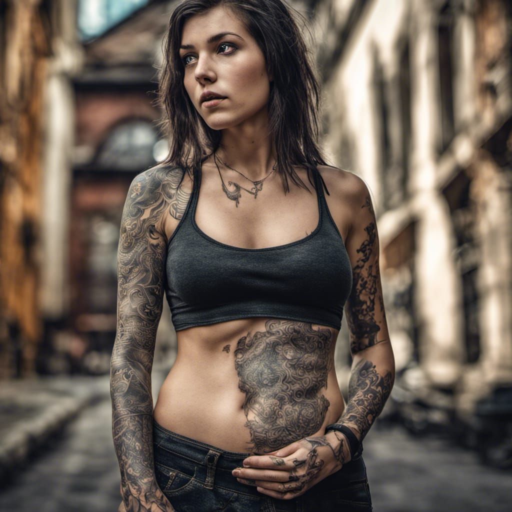 Pretty Girl with tattooed stomach 