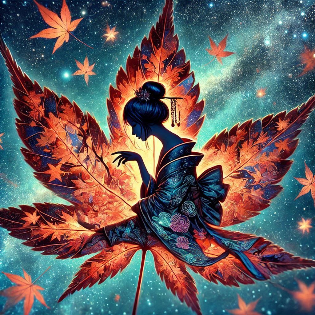 Double exposure Geisha and maple leafs