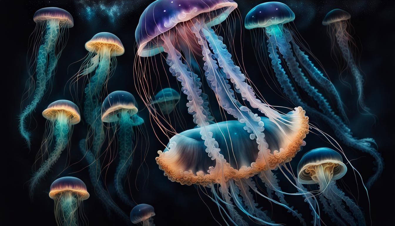 Bioluminescent Jellyfish in Watercolor and Ink