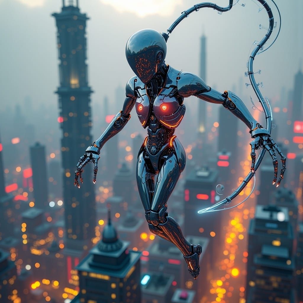 <lora:Mech Reboot vFLUX:1.0> A gleaming, metallic robotic entity emerges from a swirling vortex popup book of code, its intricate mechanical...