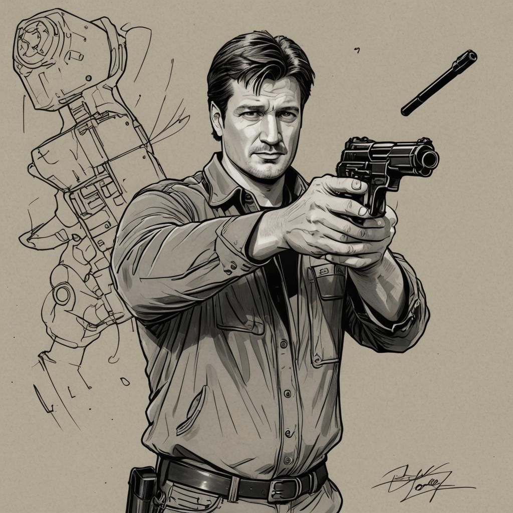 Nathan Fillion and on Firefly drawing his gun