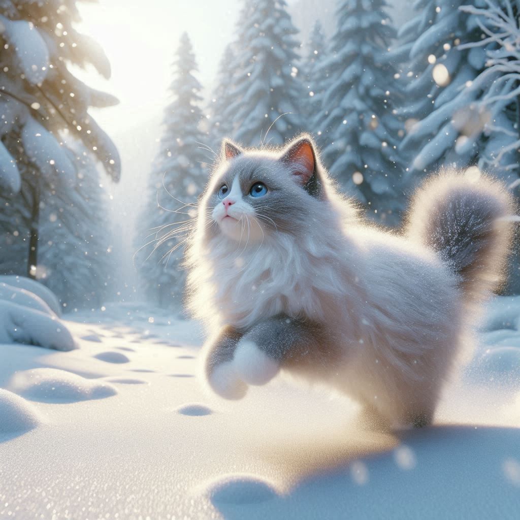 Cute Ragdoll Kitten in Snow