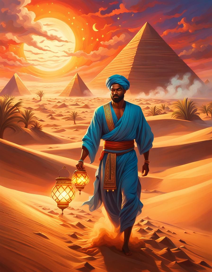 Desert Oasis Genie in Vibrant Oil Painting