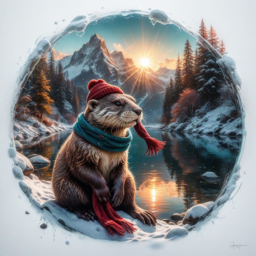 Otter Sitting on Lake waiting for a friend