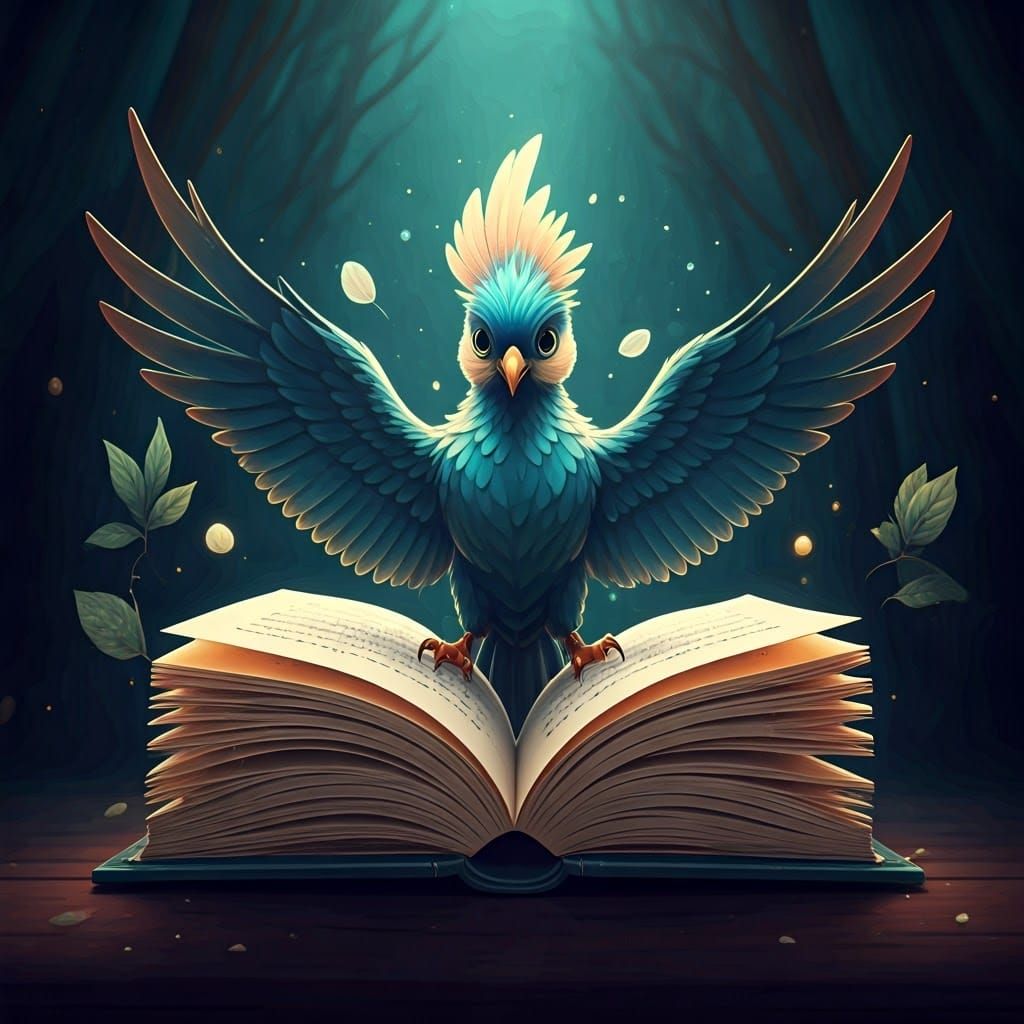Majestic Bookbird Unfolds in Whimsical Splendor