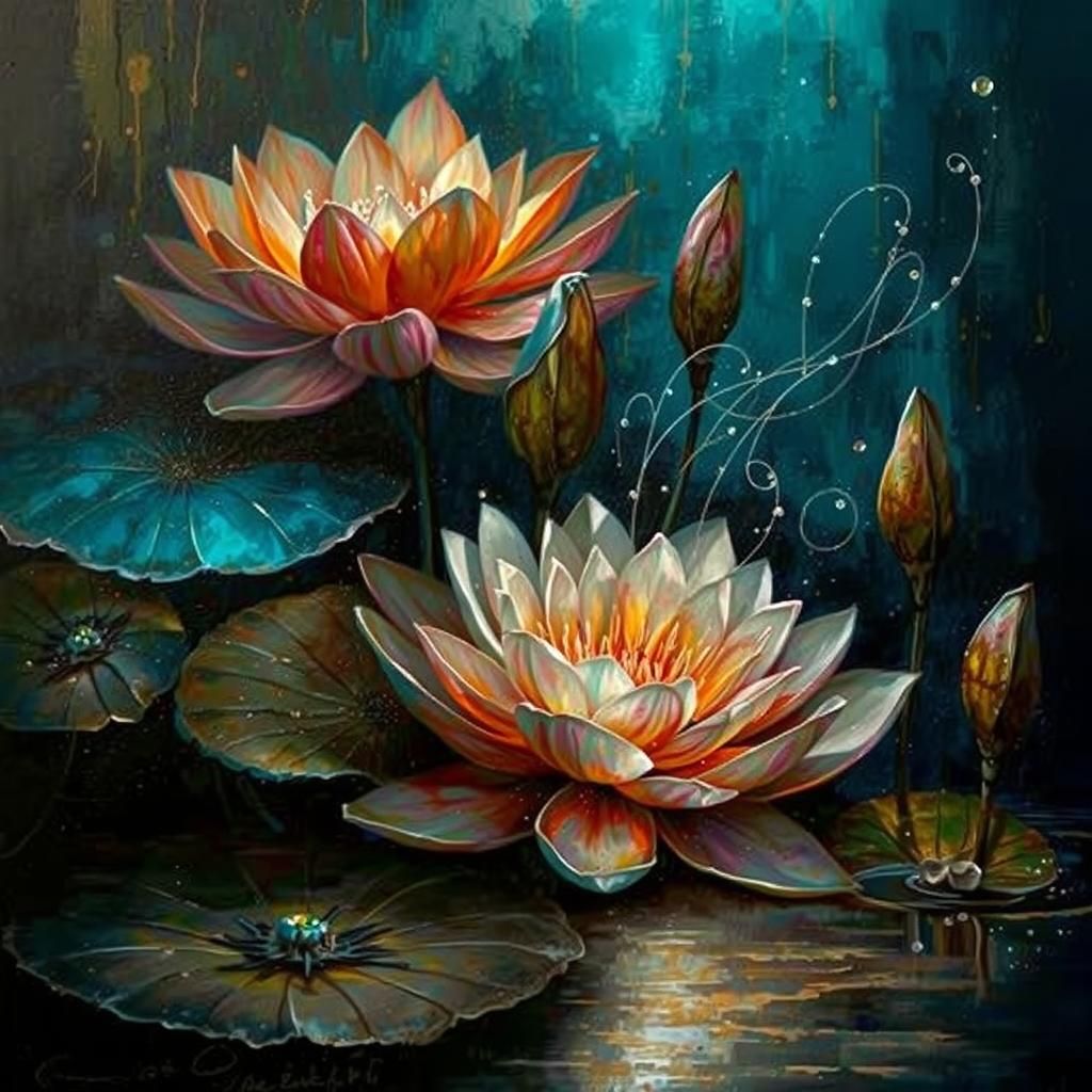 Vibrant Sea lilies swaying gently in a soothing lake current