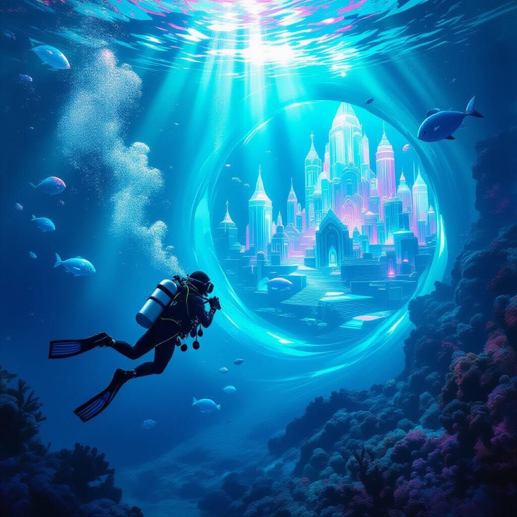 The Underwater Passage – A diver discovers a swirling portal at the ocean floor that leads to a realm ...  by @Moonflowerrose