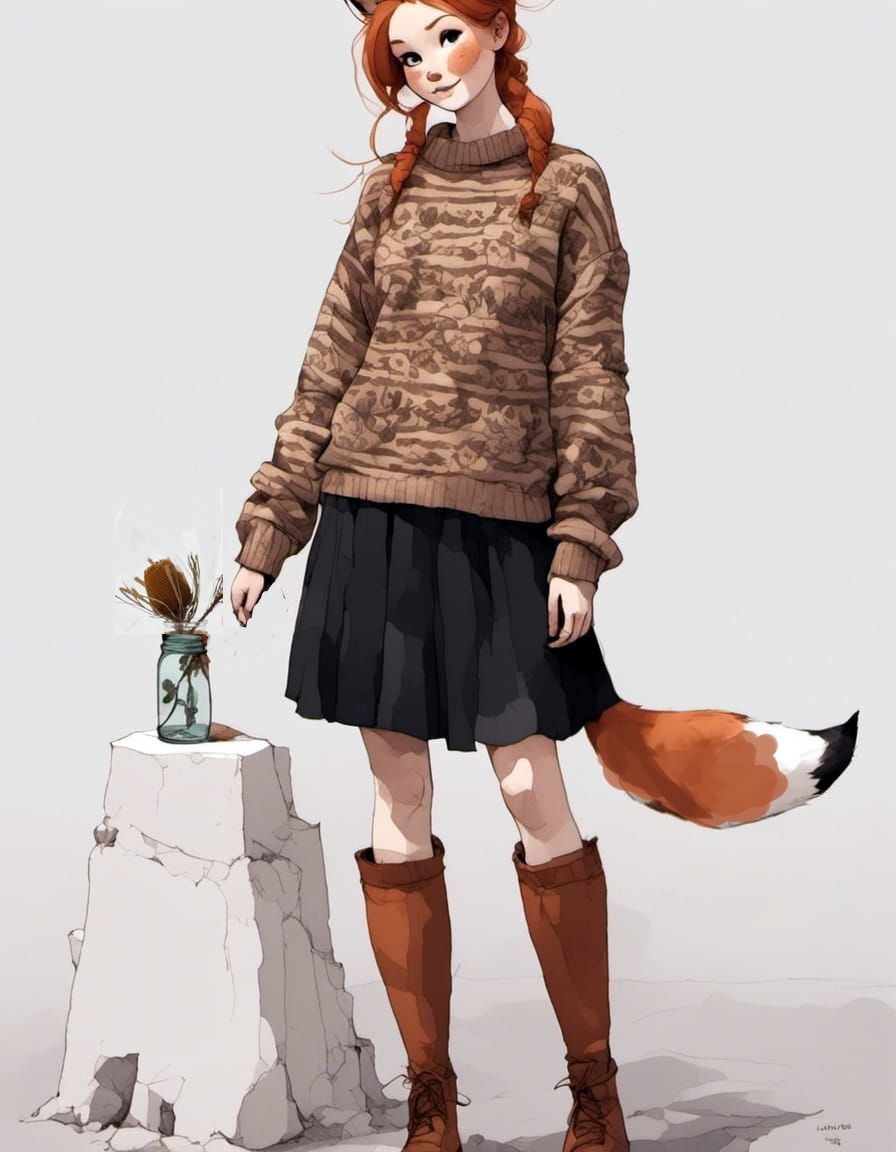 Fox-girl Vixen with a fox tail
