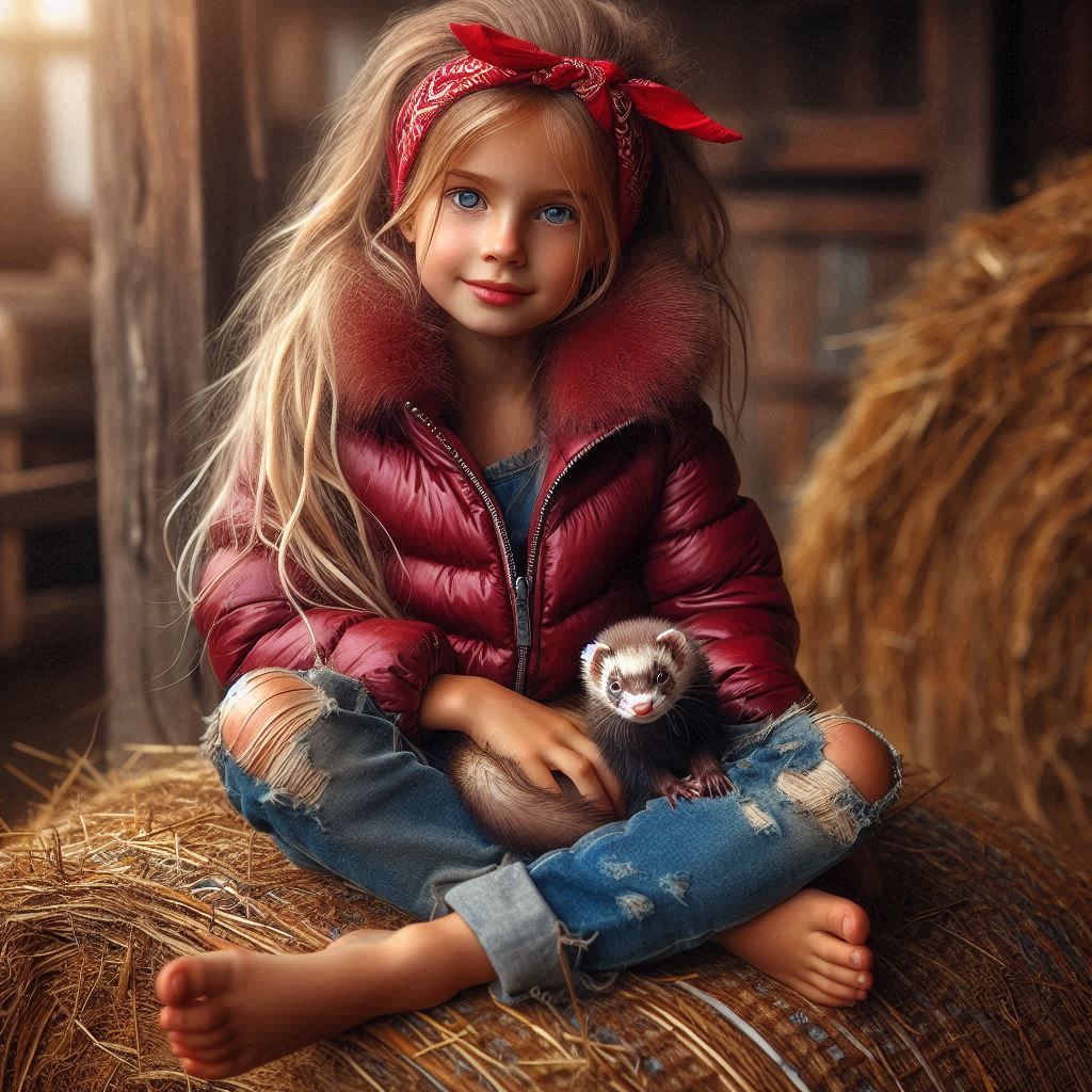 Girl and the barn animals ...