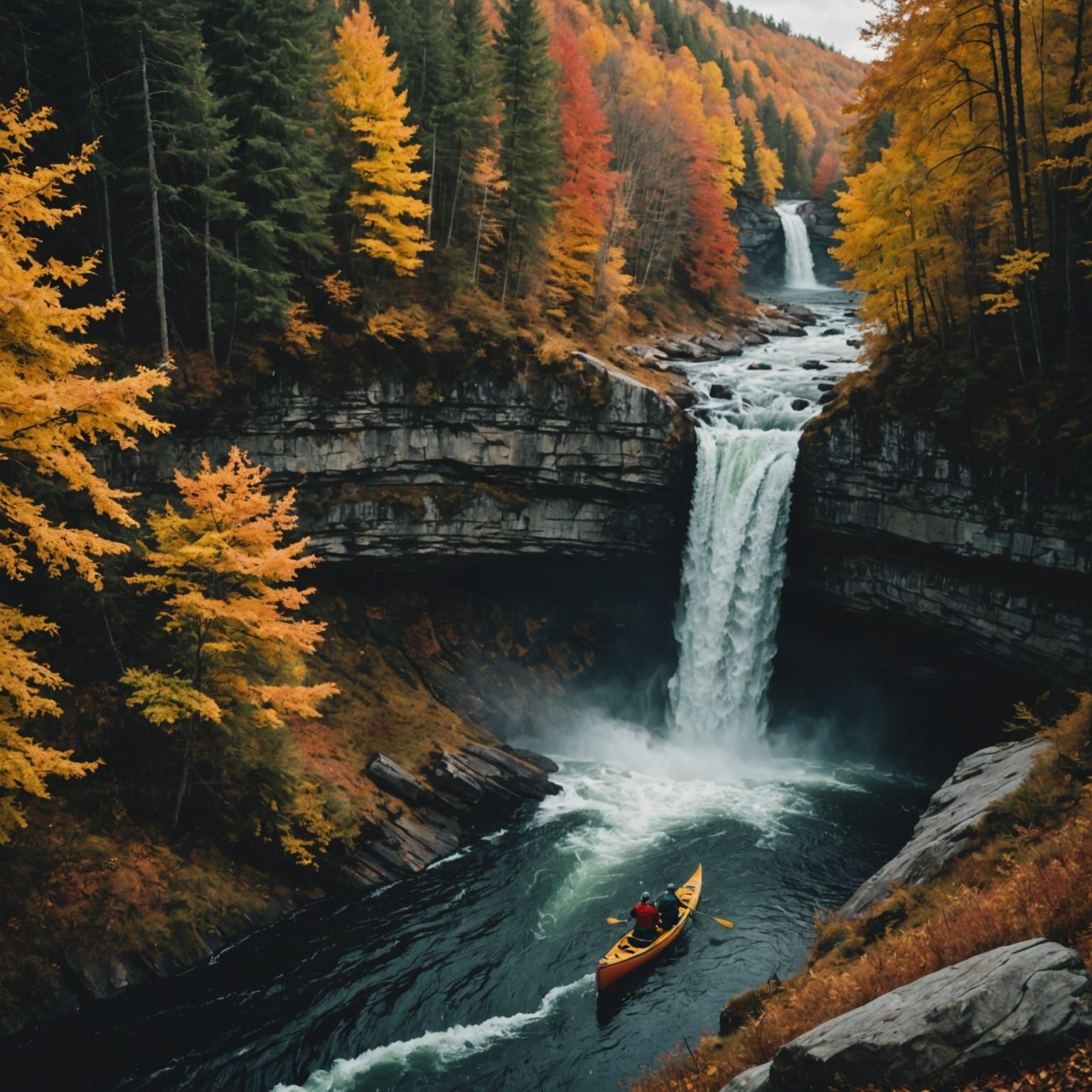 a  waterfall in an autumn forest