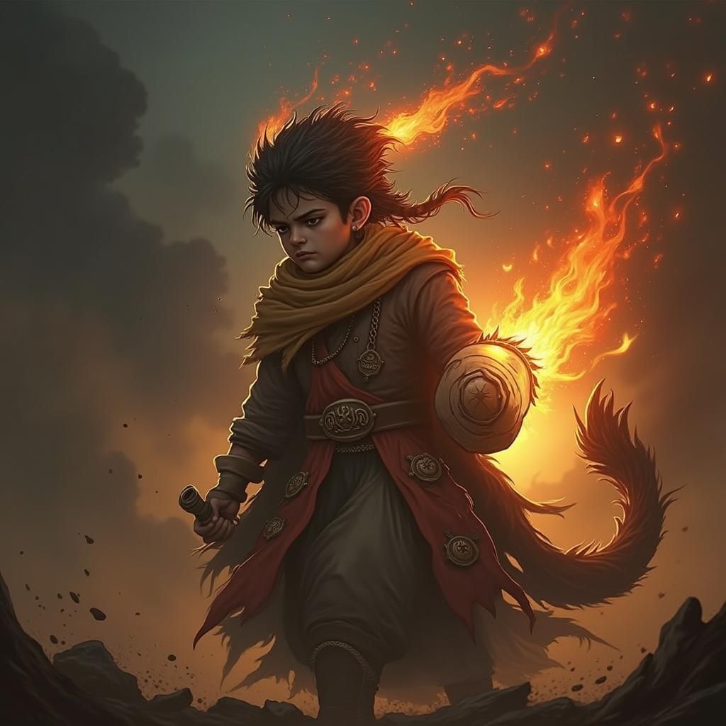 Surreal Gandhi with Gun in Apocalyptic Scene