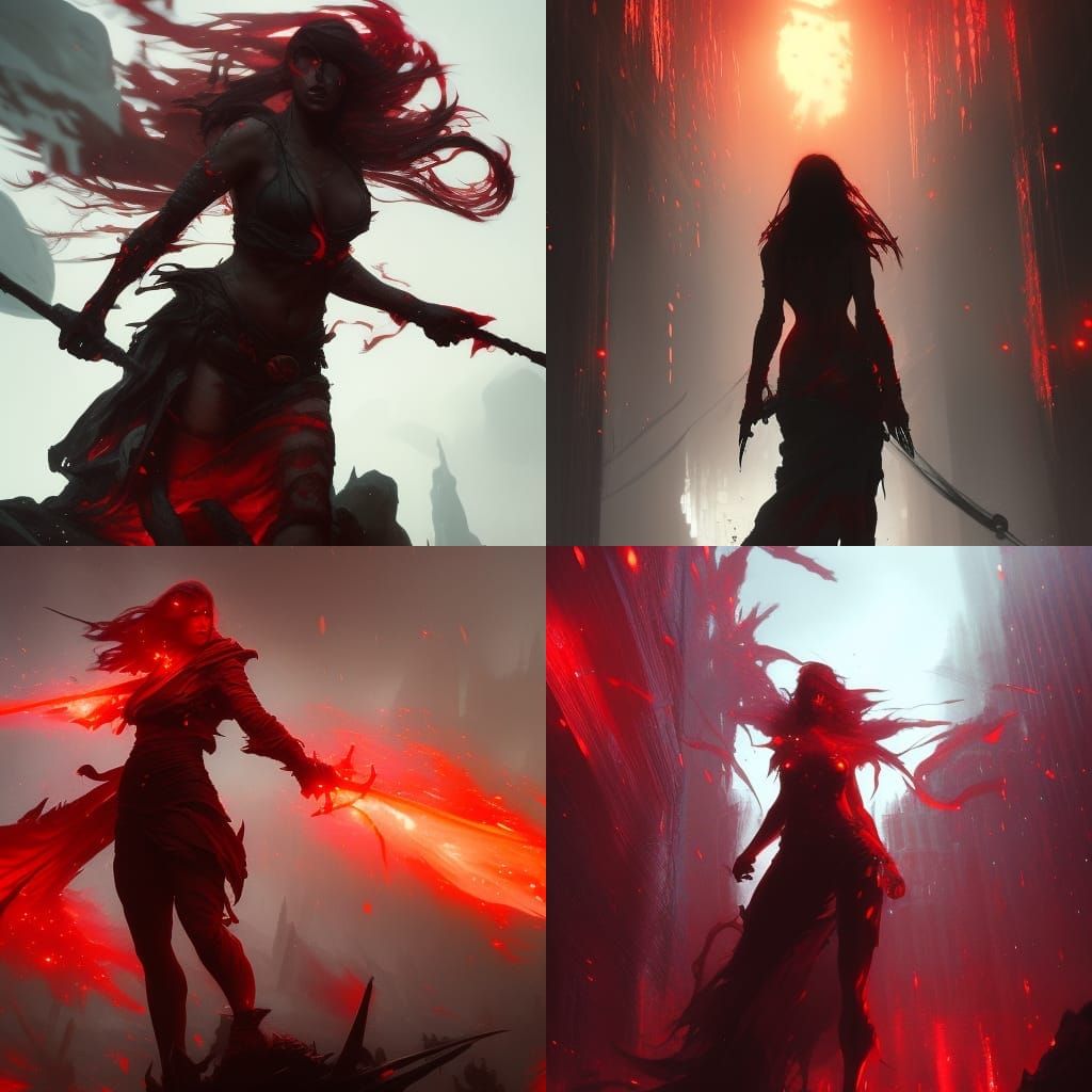 Red rage woman water night