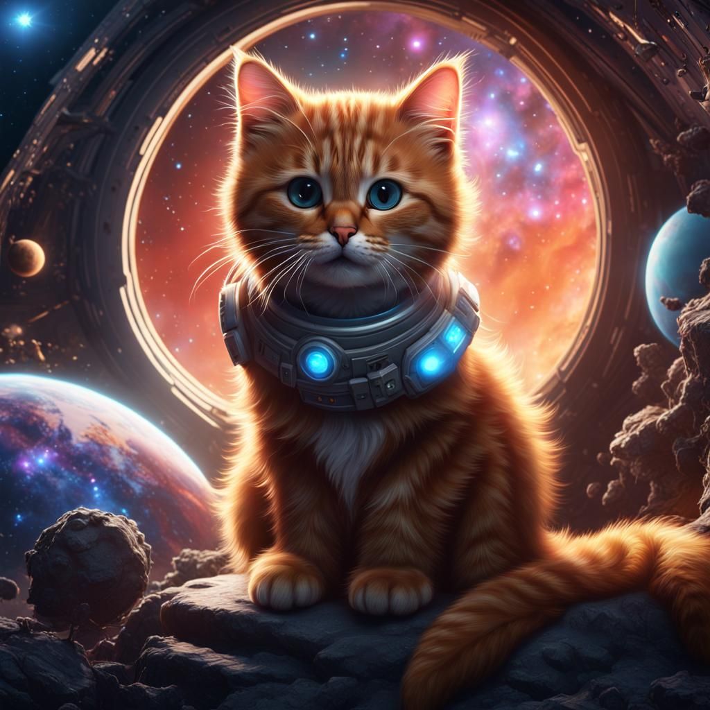 a cute cat in space  by @gagathe