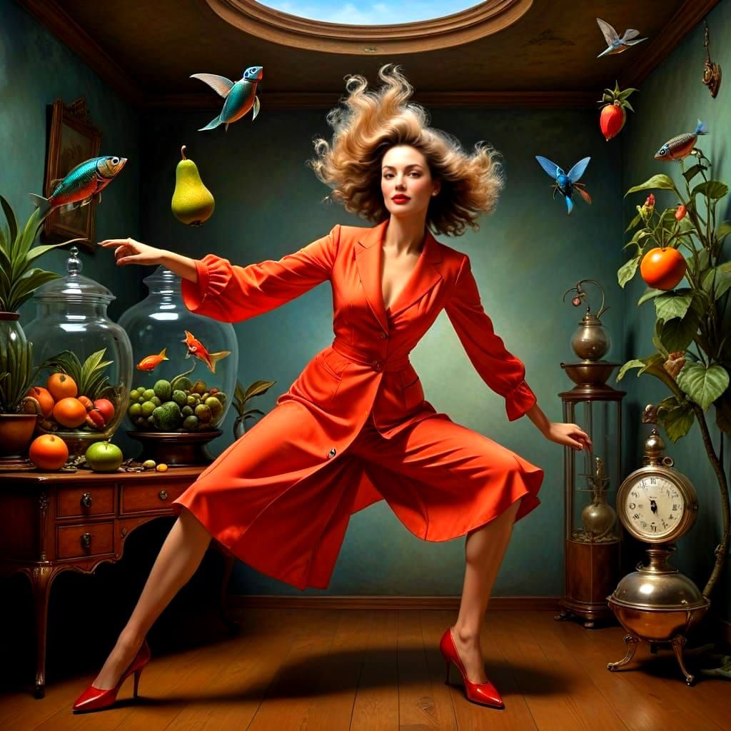 Elegant Lady in Vibrant Surrealistic Scene