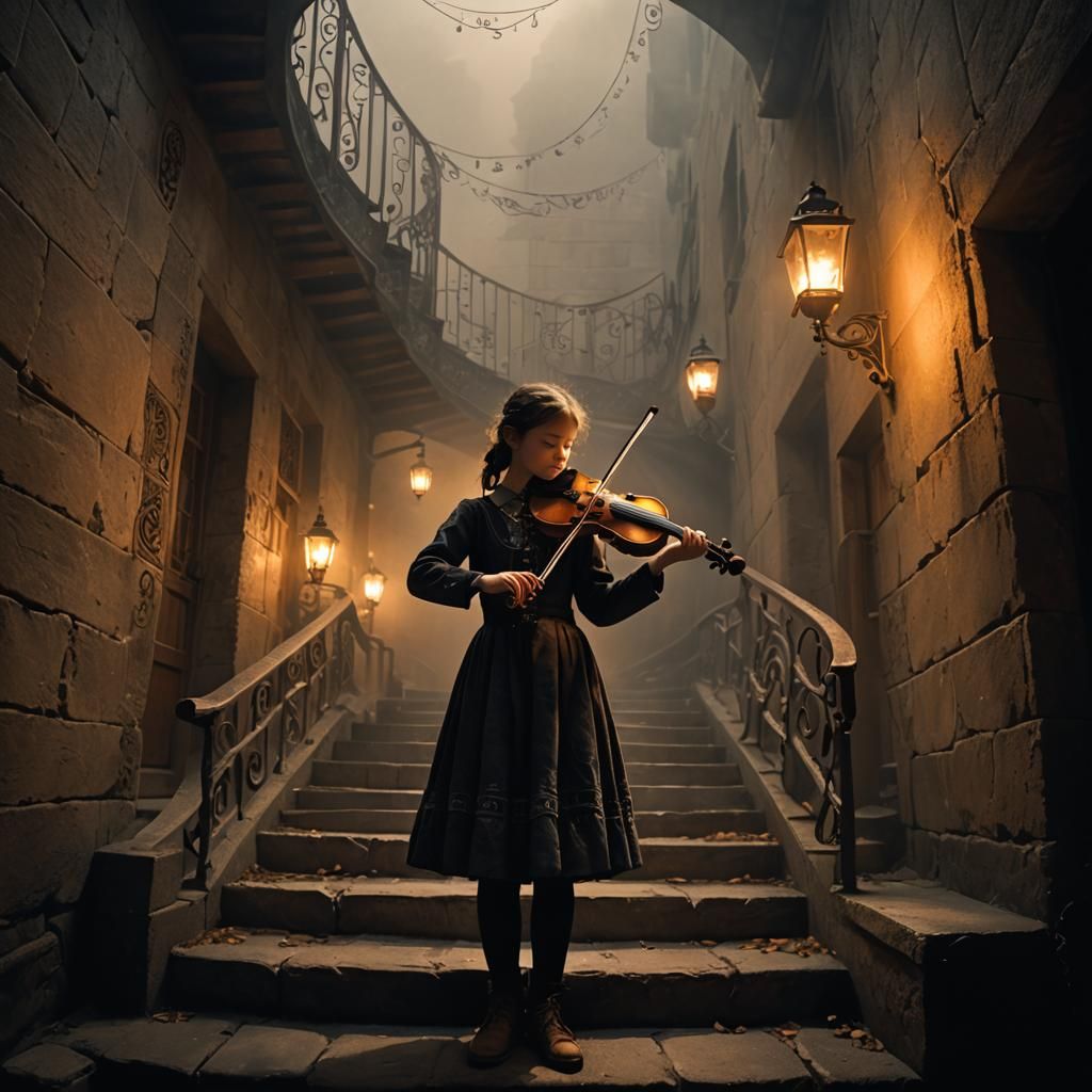 Eerie Violinist on Infinite Staircase