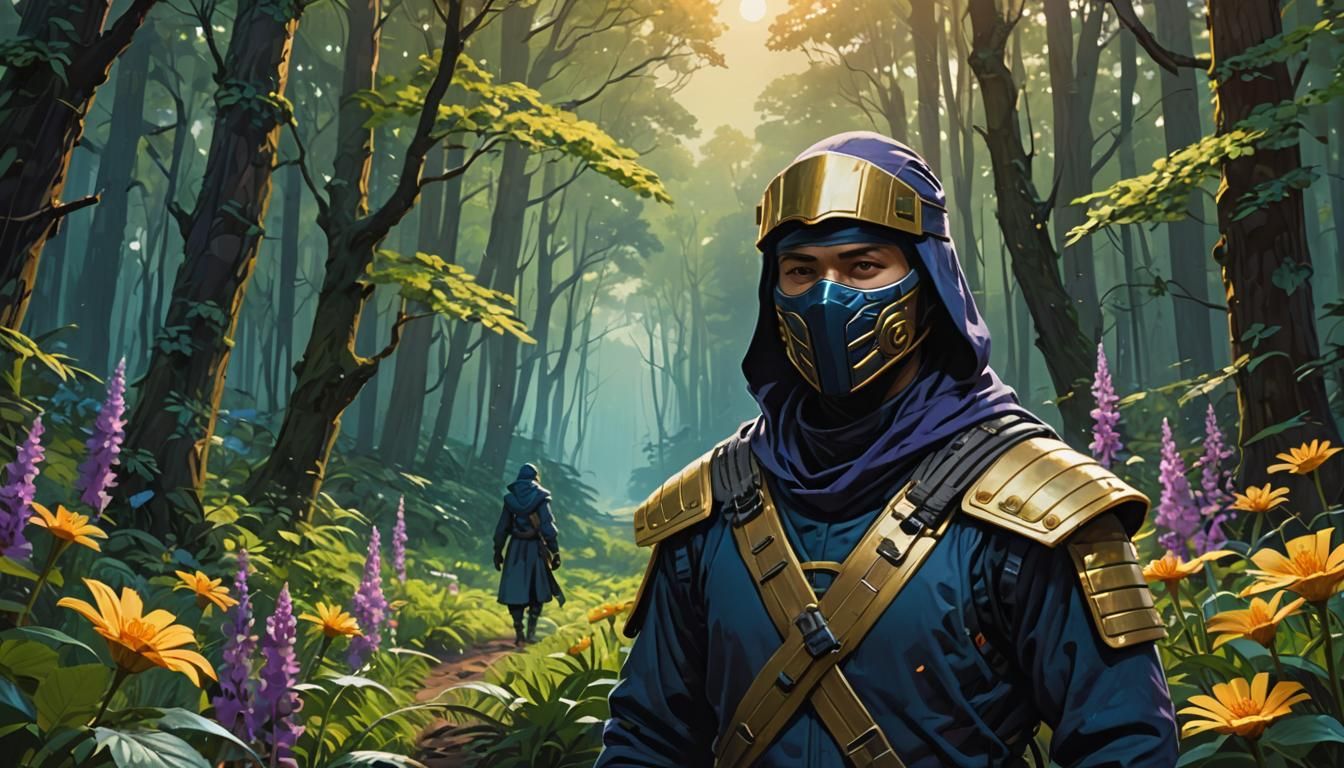 Holy Ninja in Mystical Forest: Matte Painting