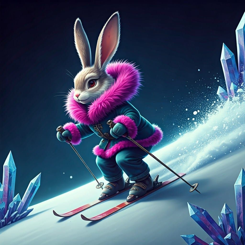Rabbit Skier in Anime-Inspired 3D Art