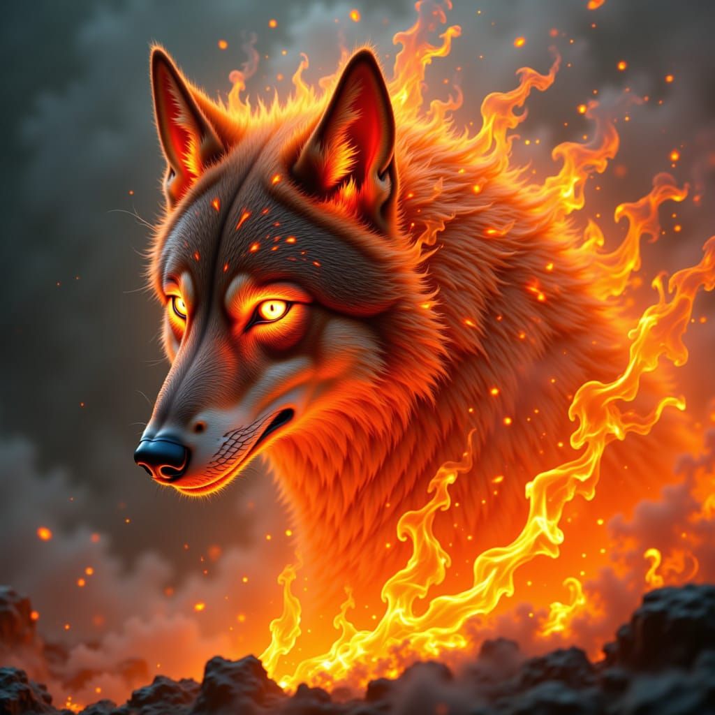 wolf of fire <lora:The Fire of Red:1.0>