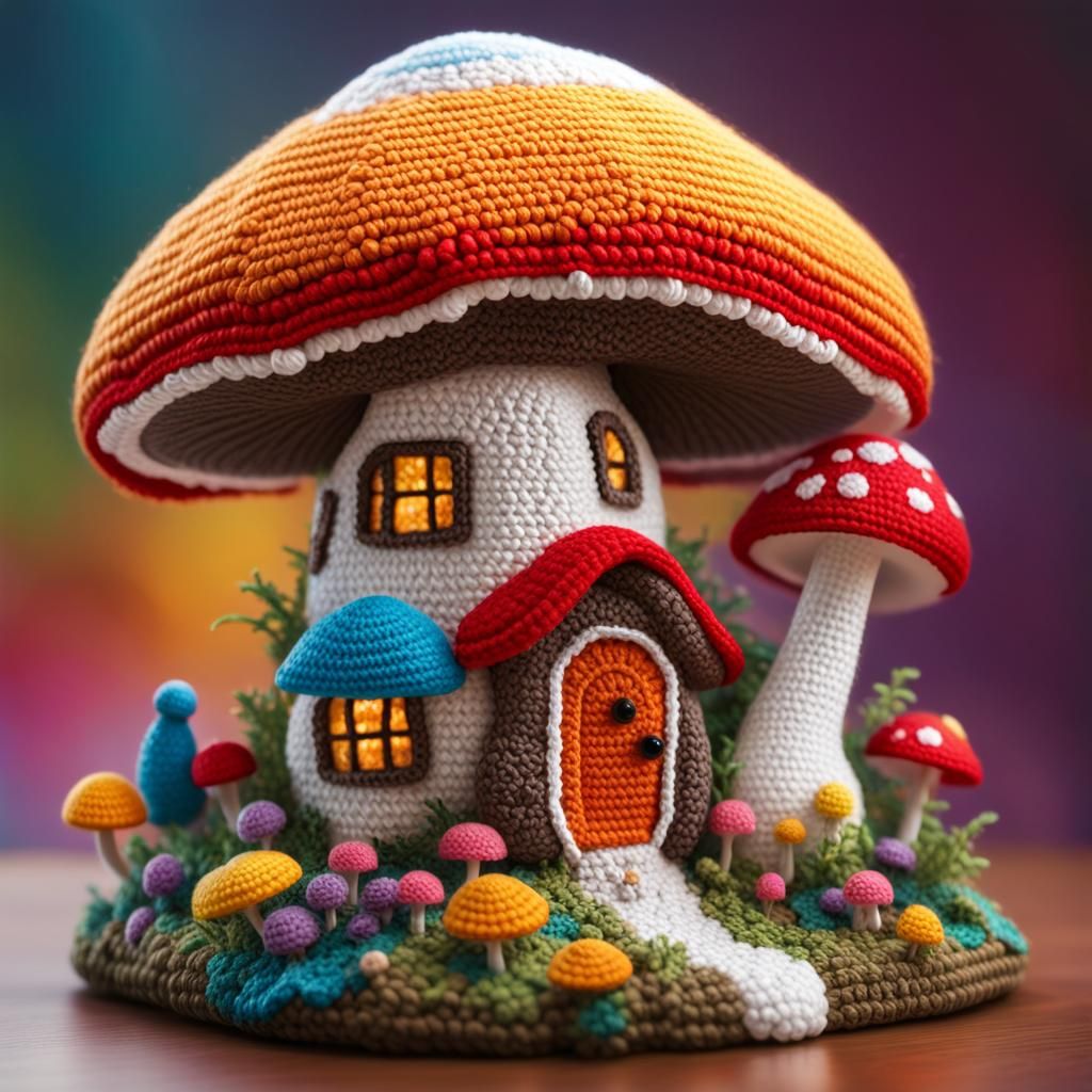 Crochet mushroom house   by @undefined