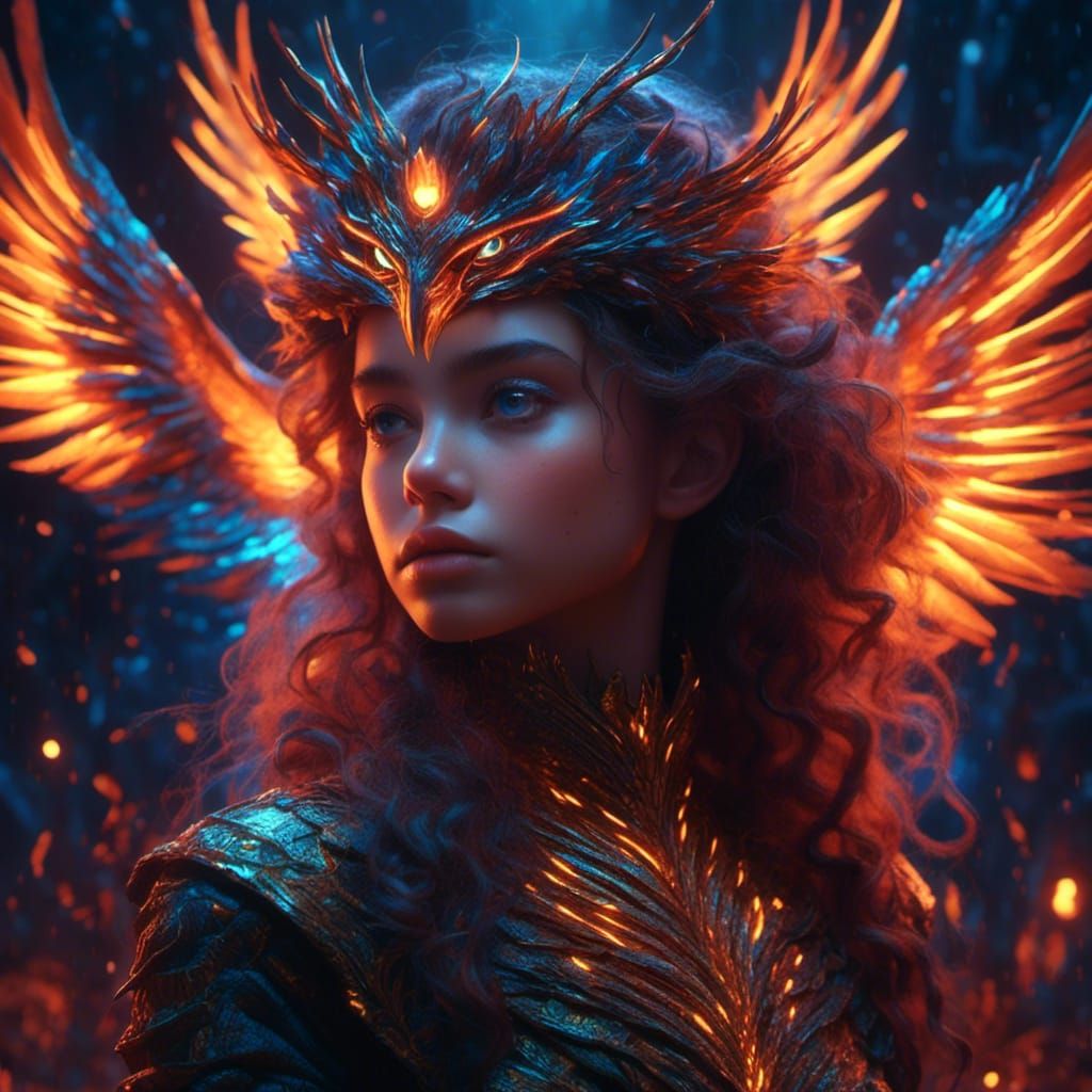 Surreal Phoenix Portrait in Magic Realism Style