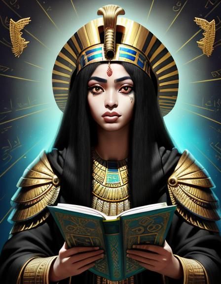 Queen Nefertiri reading a book 2 - AI Generated Artwork - NightCafe Creator