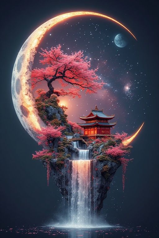 Waterfall Temple on the Moon