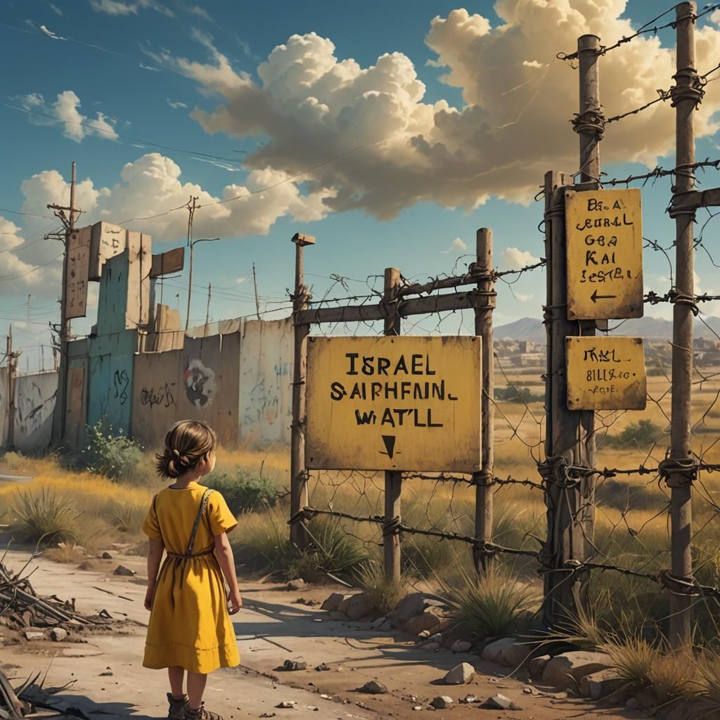 Girl at Gaza Border in Vibrant Fantasy Art Style