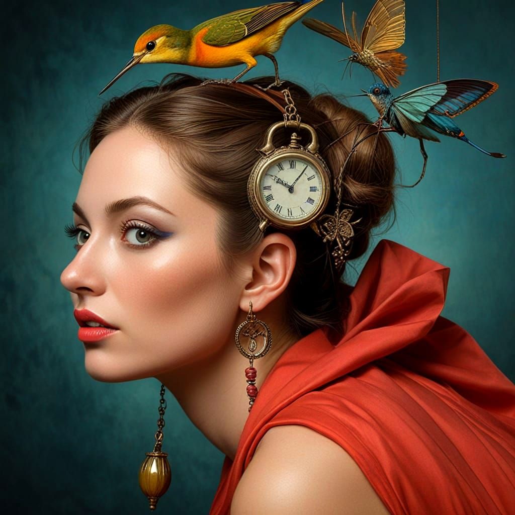 Surrealistic Lady in Vibrant Fantasy Scene