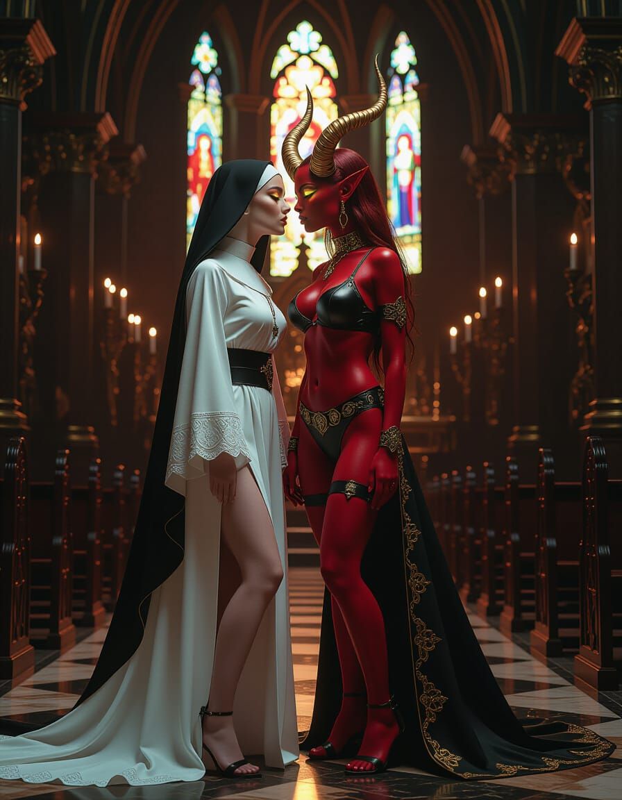 A nun kissing a succubus?