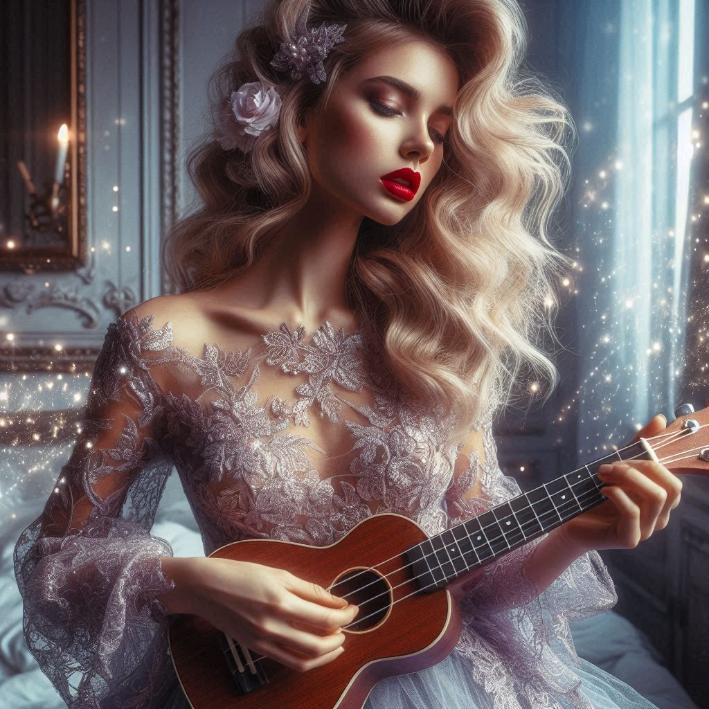 She is playing the ukulele