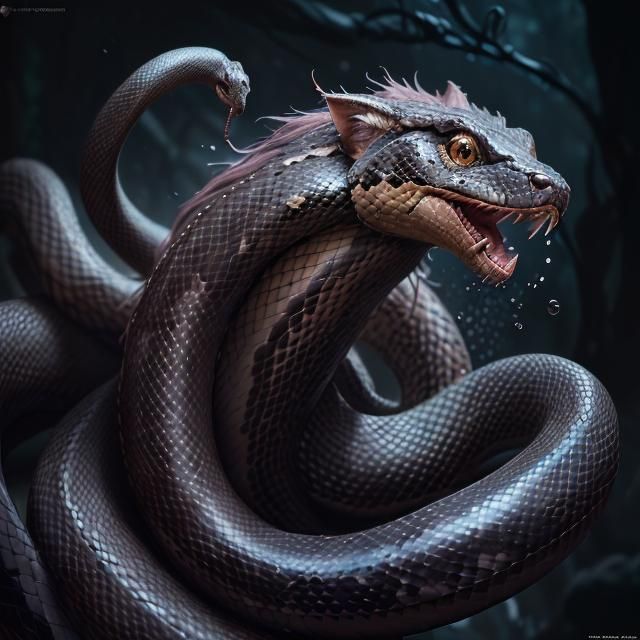 A Very cute snake covered with fur and hair  detailed matte ...