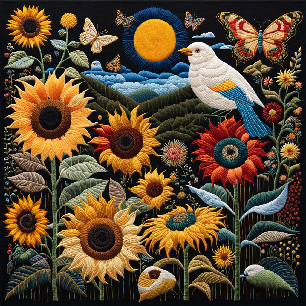 Embroidered  SunFlowers,  embroidered  Wow Photogram, Mann Ray , Laeaurra embroidered flowers , embroidered ...  by @Sorasymbot