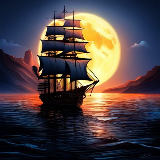 Tallship and the Full Moon