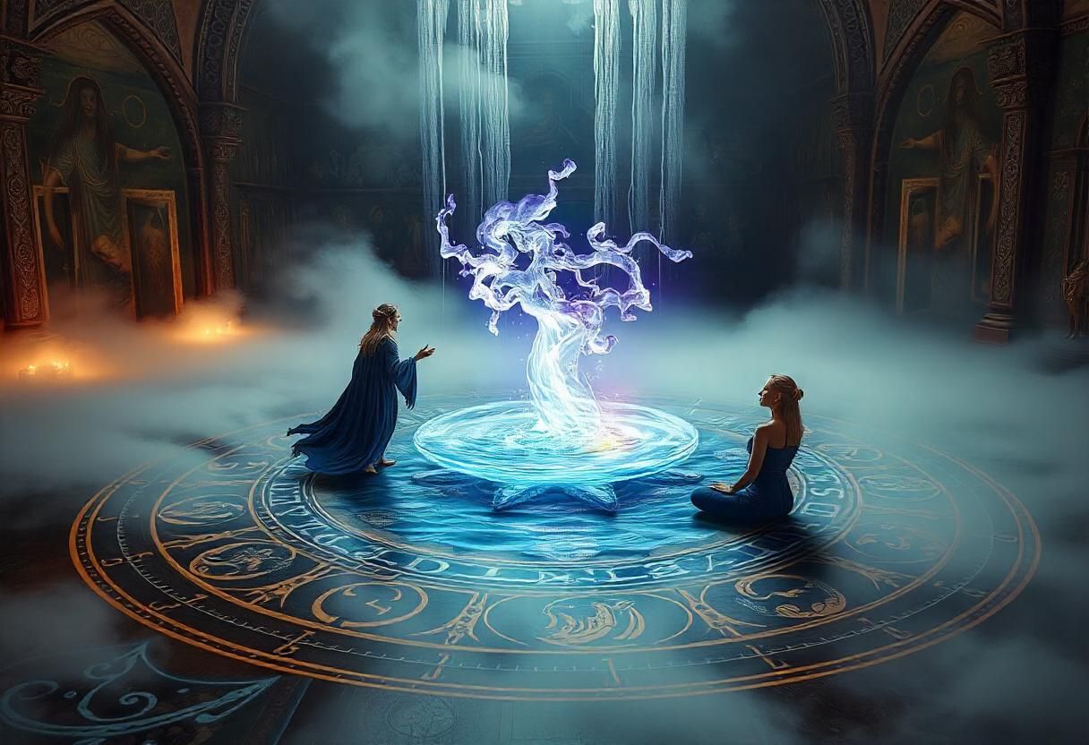 Two mages summon a powerful water elemental VII