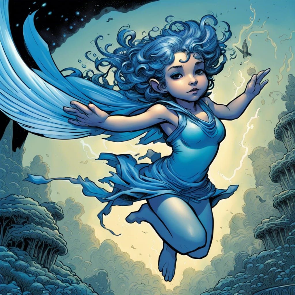 Tiny, blue skin fairy flying