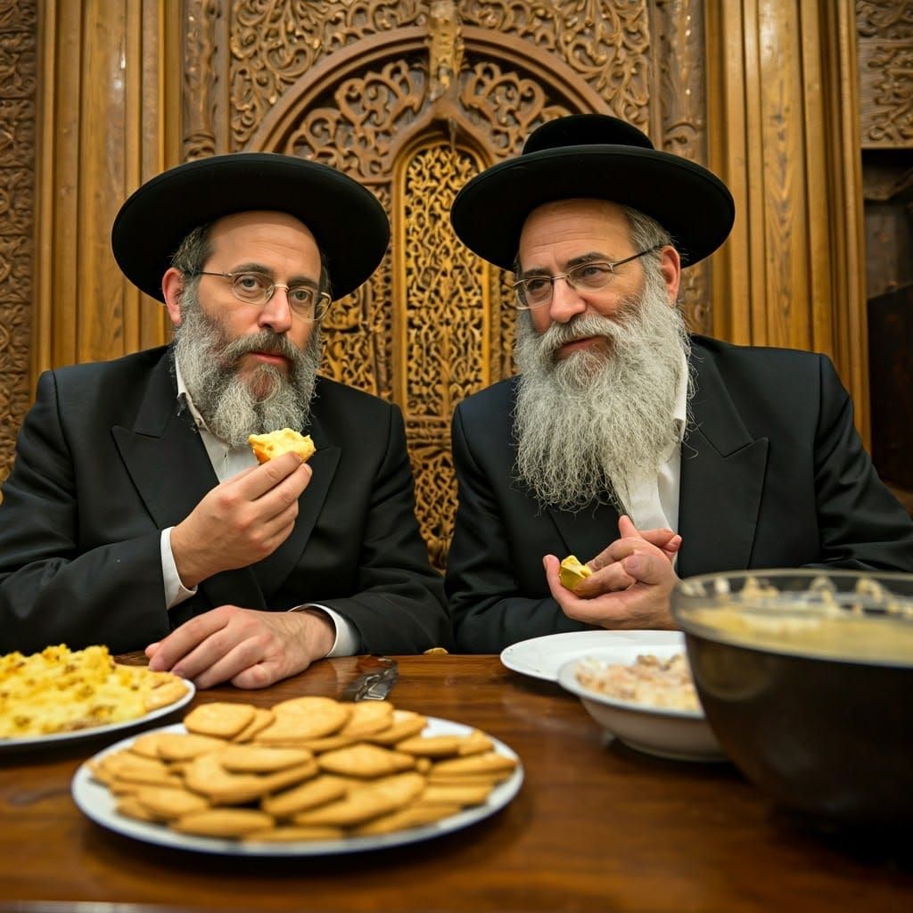 Orthodox Jewish Men Enjoying a Cozy Moment in Synagogue