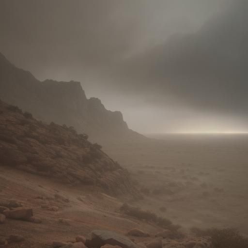 Rocky hillside mid duststorm