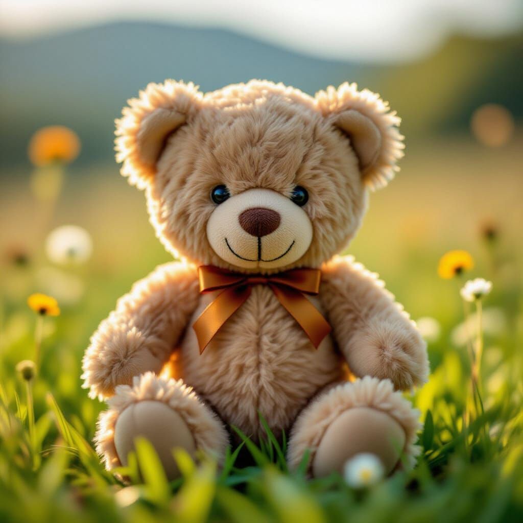 Teddy Bear Portrait in Colorful Landscape