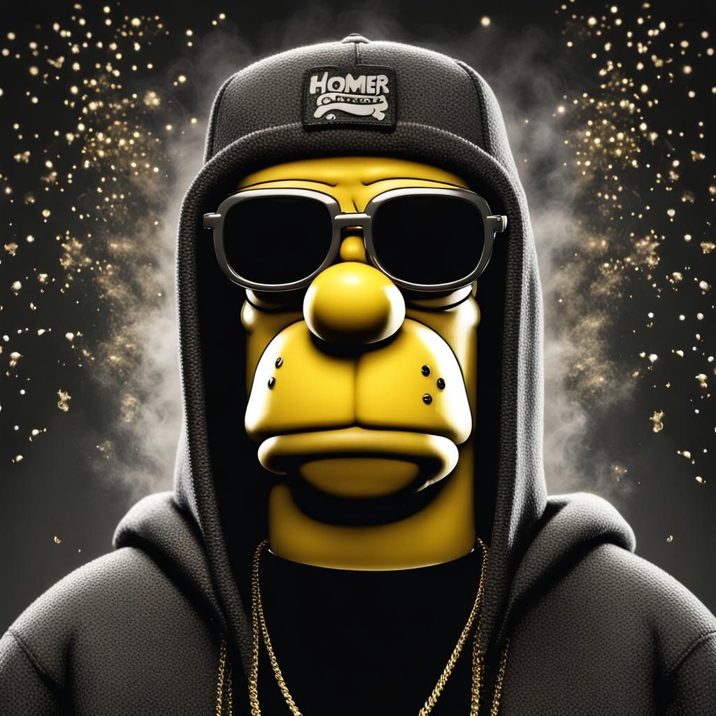 18k, 9hdr, Uhd, Ultra Realistic, 3d, Homer Simpson With Black Baseball 