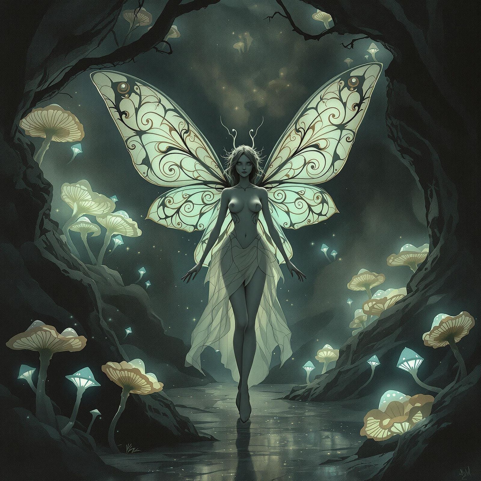 common Dusty Gray moths And a gray fairy with moth wings, ar...