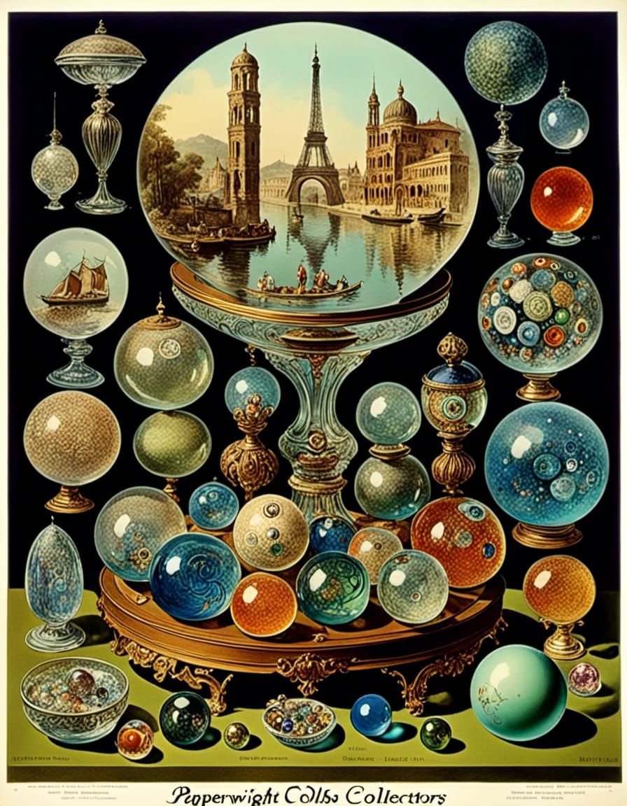 Faux museum exhibit poster of "paperweight collectors" dated...