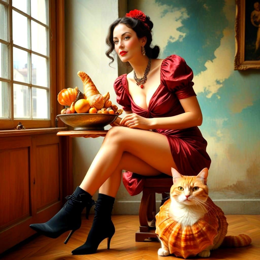 Surrealistic Portrait of a Happy Lady in a Fantastical Scene